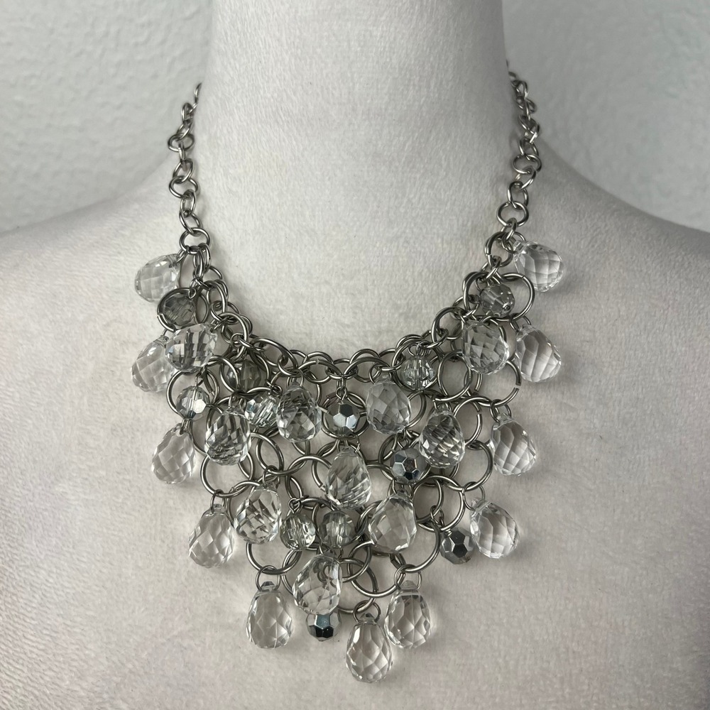 ☘️5/$25 Beaded Necklace Teardrops Clear Chain Mail Glam Chainmail Elaborate